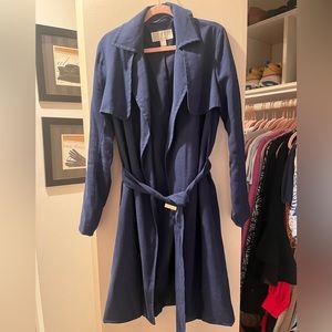 Michael Kors Navy Belted Trench Coat (long) with Gold Detailing